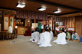 A ceremony is performed to return the deity from the omikoshi to the main shrine.